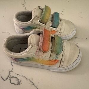 Kids Rainbow Velcro Vans Old Skool Canvas Sneakers - White